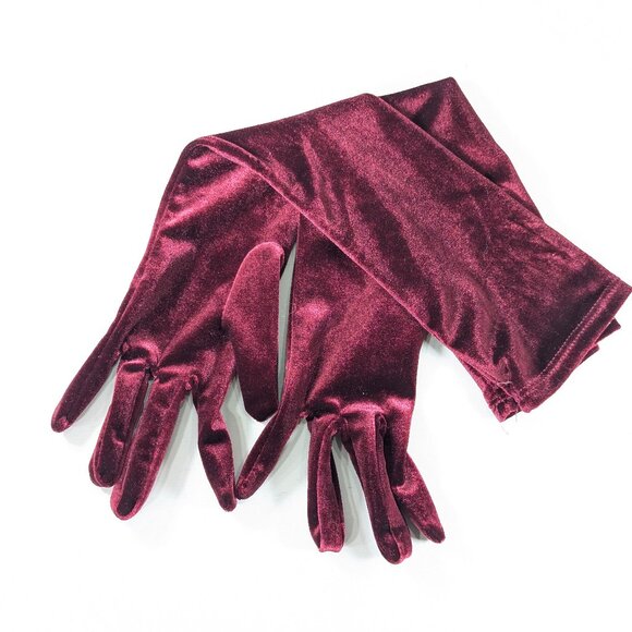Dark Red velvet opera gloves, elbow length burgundy ladies black tie gloves - Picture 5 of 8